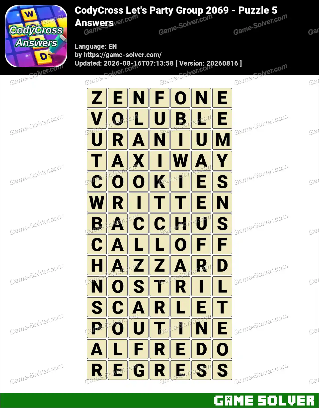 CodyCross Let’s Party Group 2069 – Puzzle 5 Answers
